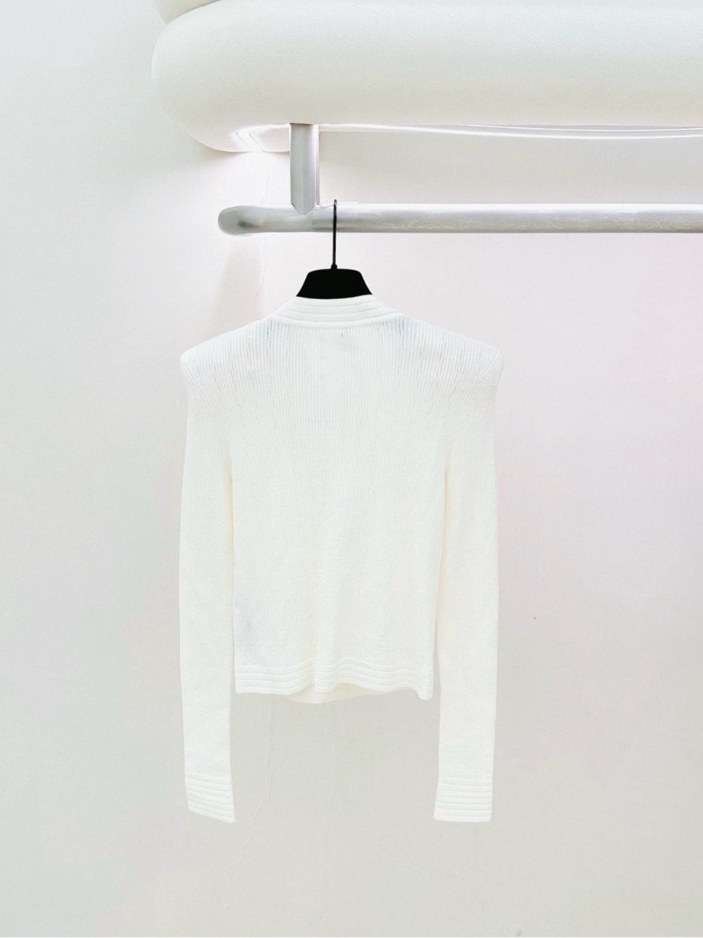 Balmain Cream Ribbed Knit Jacket with Gold Buttons - Picture 2 of 5